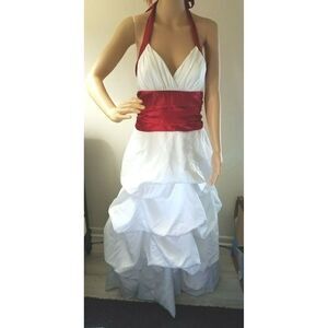 Size 13/14 Dress by Masquerade Juniors Formal Prom Wedding Gown White Red Trims